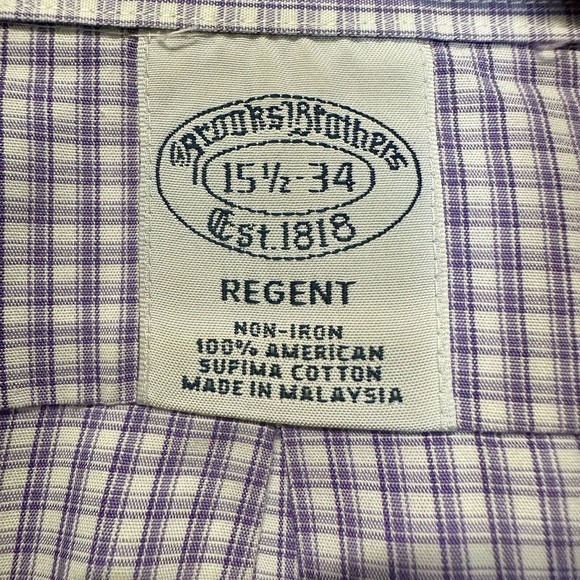Brooks Brothers Regent Shirt Mens 15 1/5-34 Purple Plaid Button Down Non Iron - Picture 8 of 10